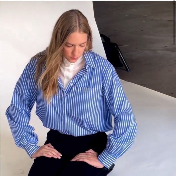 NWT NEW Thakoon Oversized Blue Striped Button Down Top - Picture 3 of 9